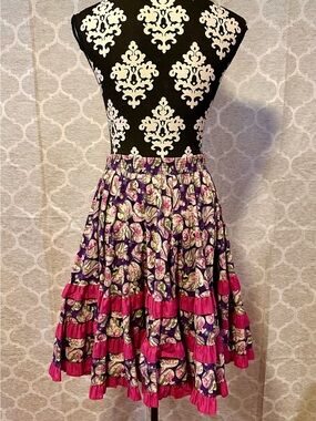 Vtg Malco Modes Purple/Pink Rose Ruffle Western/Square Dance Skirt w/scarf szM